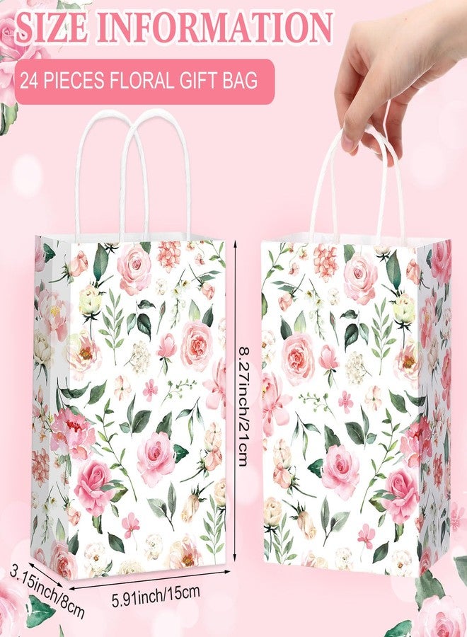 مارسبارك، 24 قطعة من أكياس الهدايا الورقية الوردية المزينة بالزهور لحفلات الزفاف، وحفلات استقبال المولود، والخطوبة، وأعياد الميلاد، أكياس هدايا مزينة بالورود مع مقابض، أكياس حلوى للضيوف، 8.3 بوصة × 5.9 بوصة × 3.1 بوصة (وردة) - Image 2